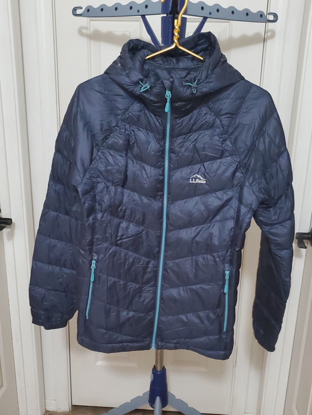L.L. Bean navy insulated jacket with teal trim